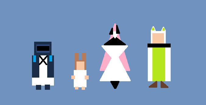 Doctor, Amiya, Theresa, Kaltsit from Arknights drawn with simple shape