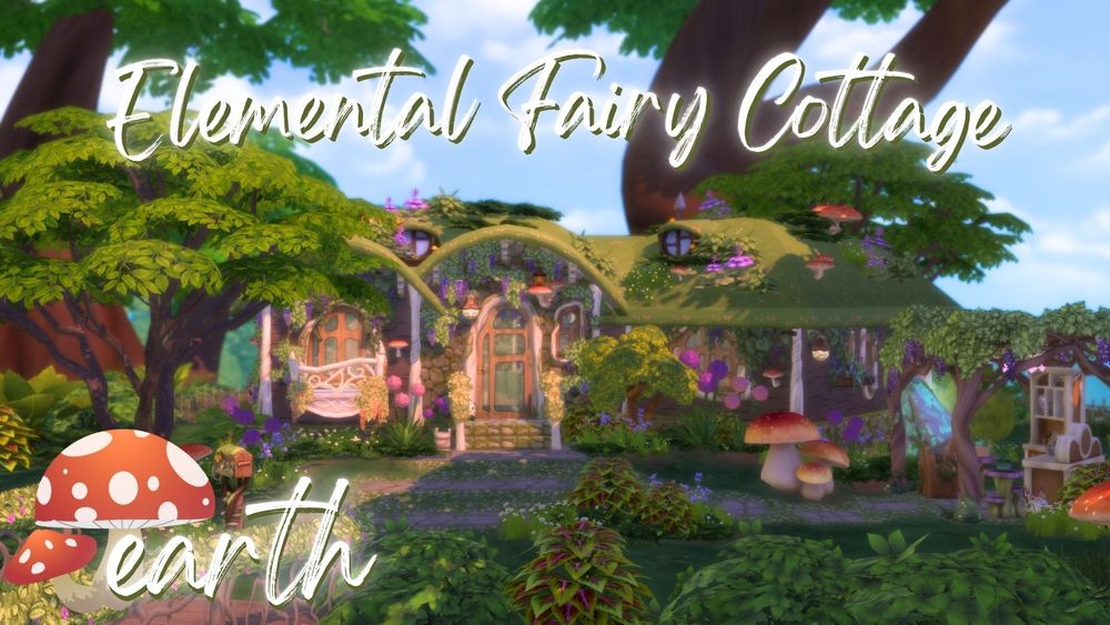 A hobbit styled earth fairy cottage covered in red mushrooms