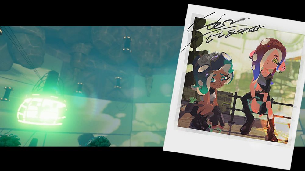 Ocot Valley level 5 (Splatoon 1) - Floating Sponge Garden background with a photo of Marina and Acht overlayed! 