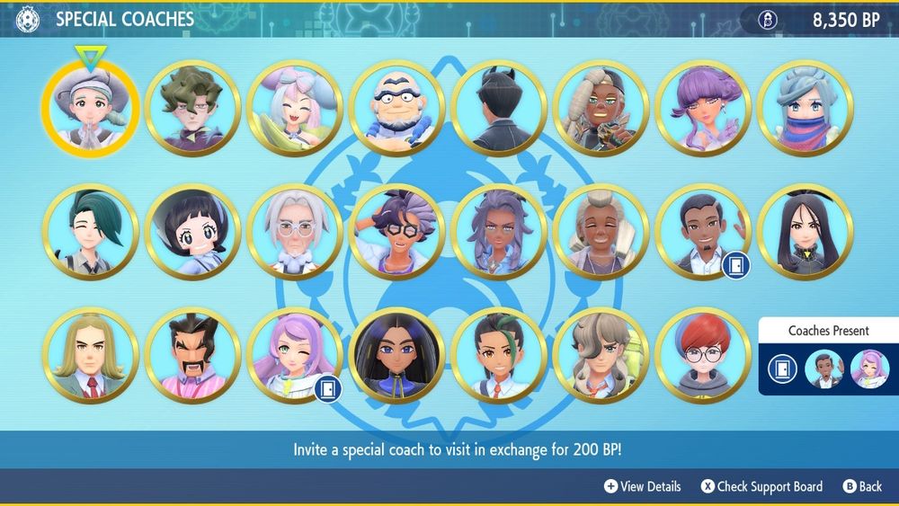 The special coaches line up of pokemon scarlet and violet with everyone at golden