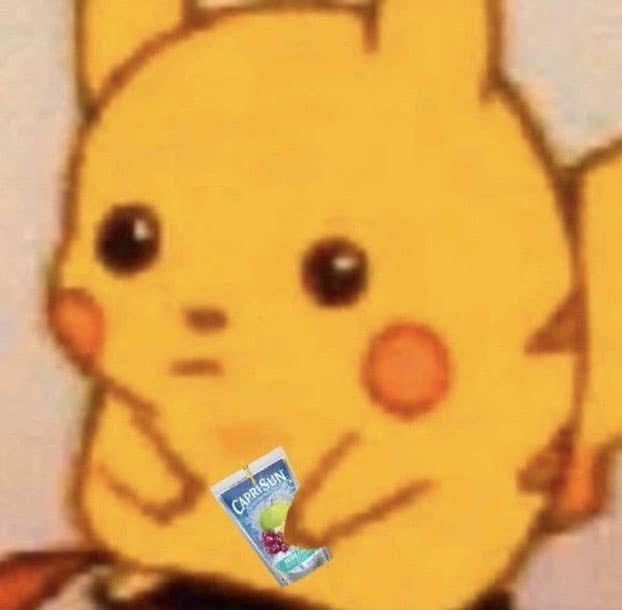 Pikachu holding a capri-sun, aka my sanity