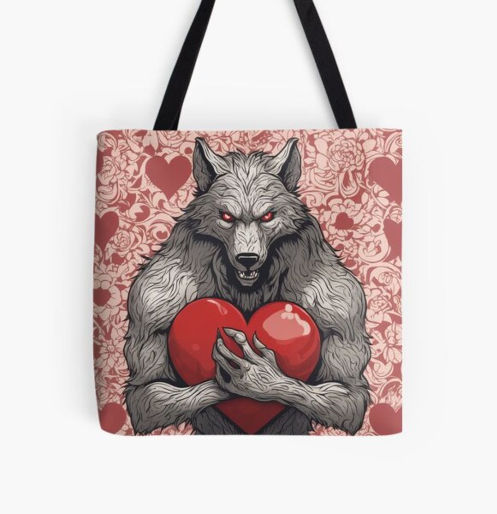 "Werewolf Hugging A Giant Red Heart" Tote Bag for Sale by BirdsnStuff