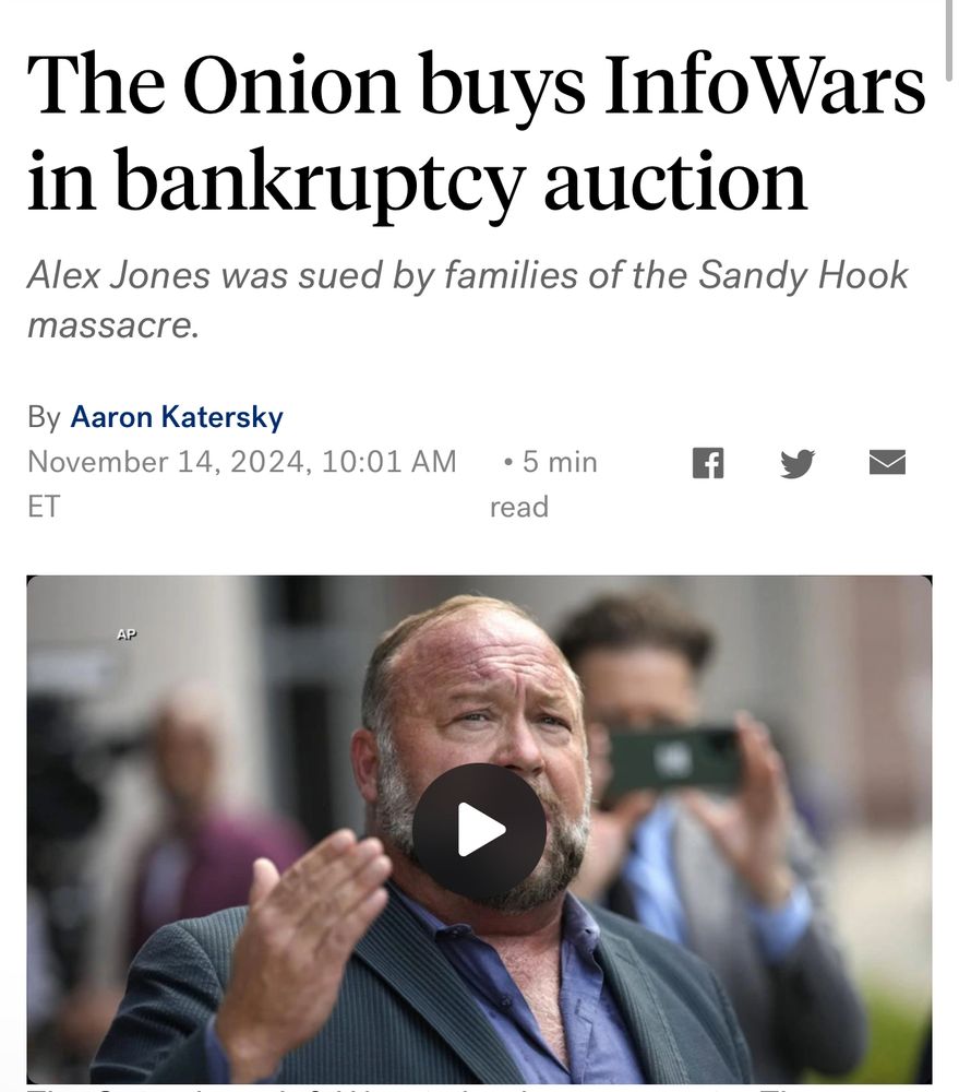 Headline: The Onion buys InfoWars in bankruptcy auction
