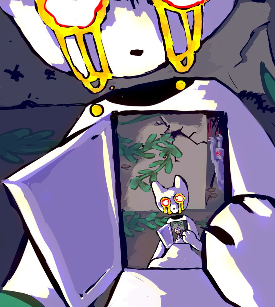 depicts a crying cat doll, with a door that opens to the image perpetually