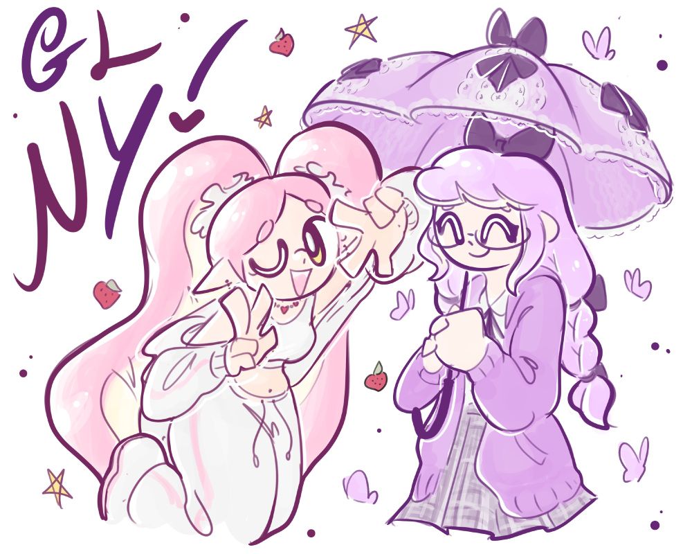 Drawing of inkfish of players SSNolan and KeenSaysGM posing with "GL NY!" written in the top left. 