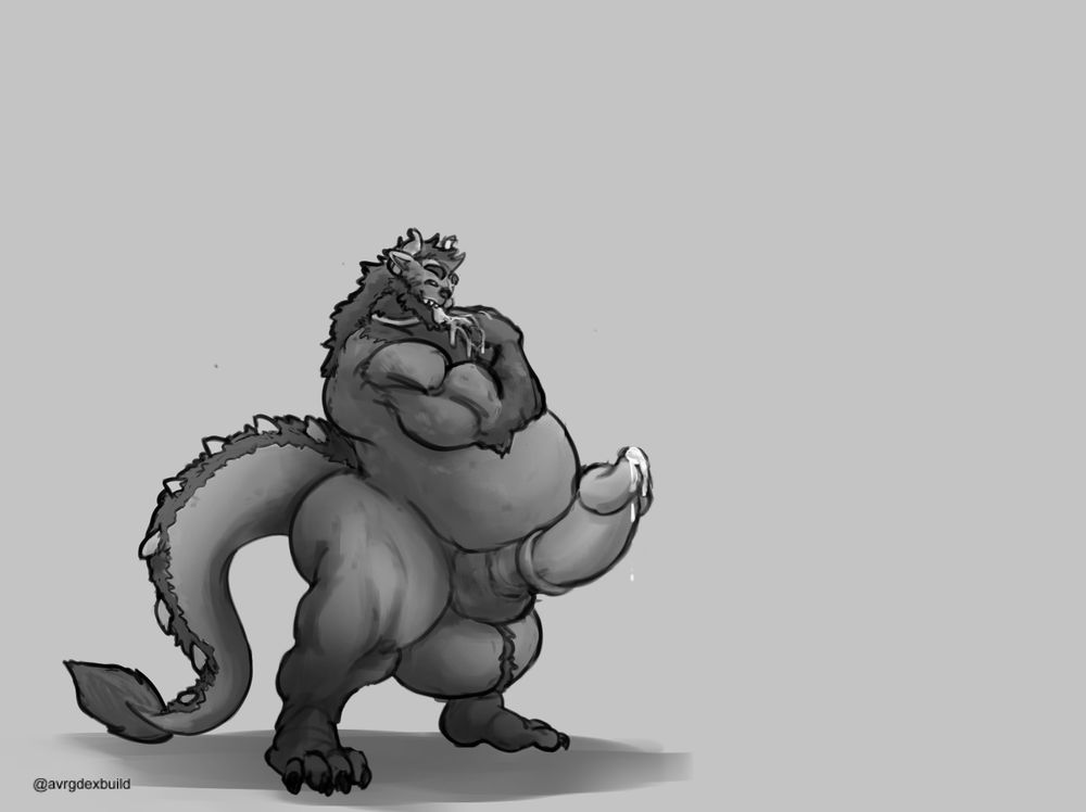 a muscular furry behemoth tastes his own precum