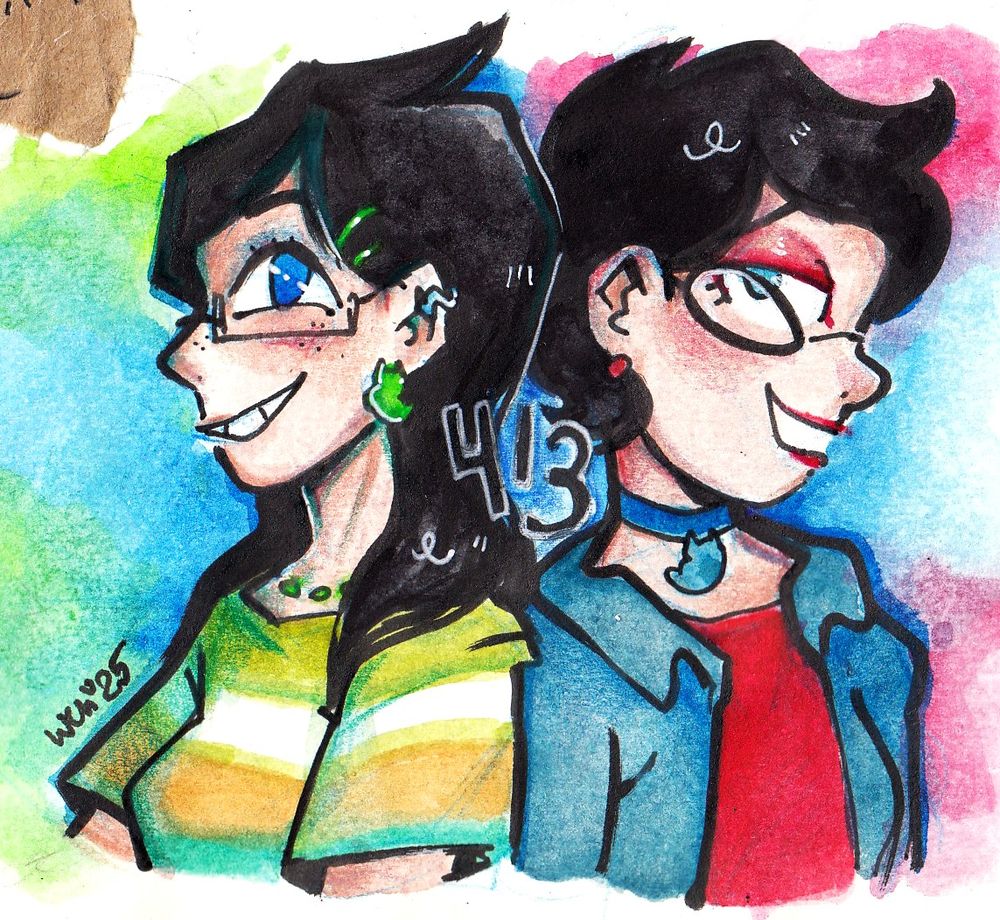 a traditional watercolour drawing of homestuck characters june egbert and jane crocker