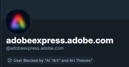An Adobe account being blocked by an "art thieves" blocking list