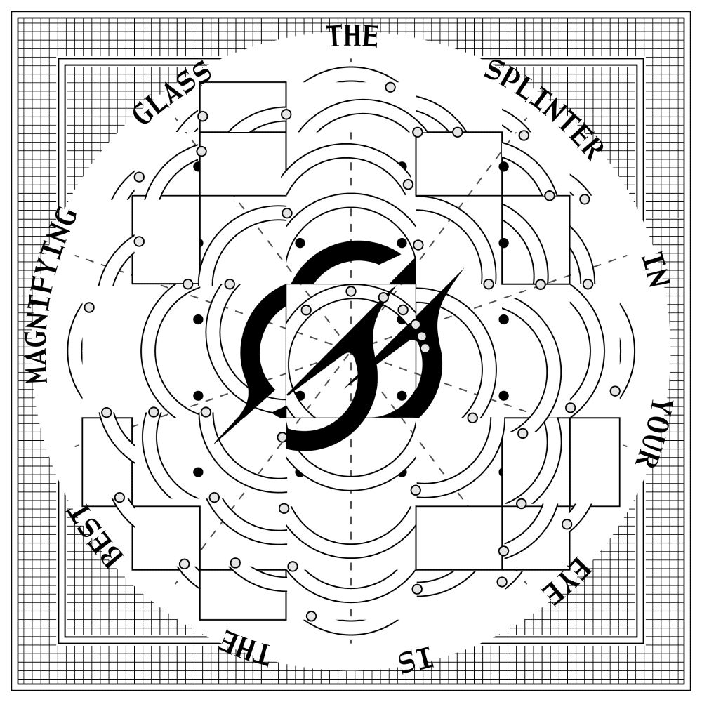A graphical image with the logo of Grok being torn into pieces. A quote is running in a circle around the logo: The splinter in your eye is the best magnifying glass.