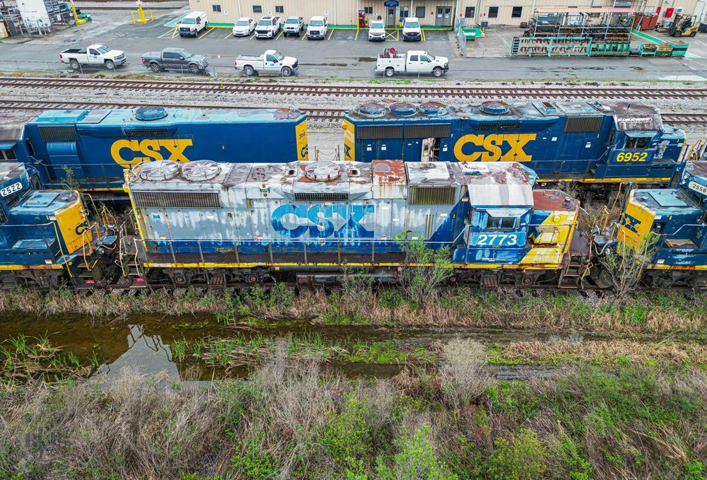 CSX GP38-2 #2773, still in the YN2 scheme, sits in the Waycross, GA locomotive deadlines.
