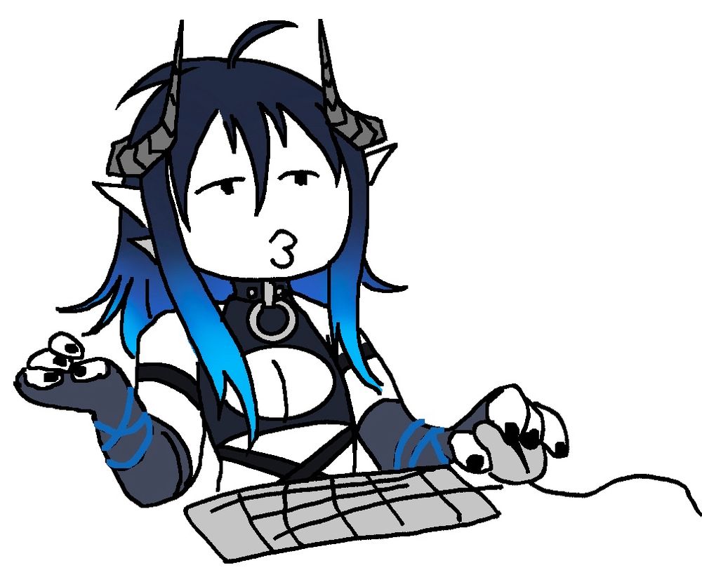 i don’t remember the origin point of this meme but it’s a redraw of a crudely drawn mephisto doing duck lips that are drawn like “3” with one hand up in a kinda gay way. the left hand is on a computer mouse with a poorly drawn simple keyboard in front of him implying he’s sitting at a desk in front of a computer using the internet 