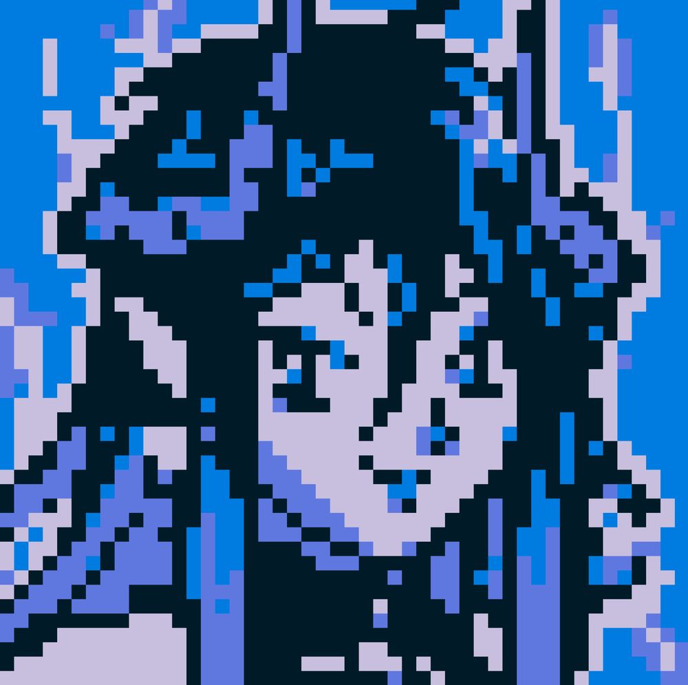 A sprite edit portrait of Mephisto. The original sprite is Courtney’s default portrait from pkmn TCG for gameboy, using a blue gameboy palette 
