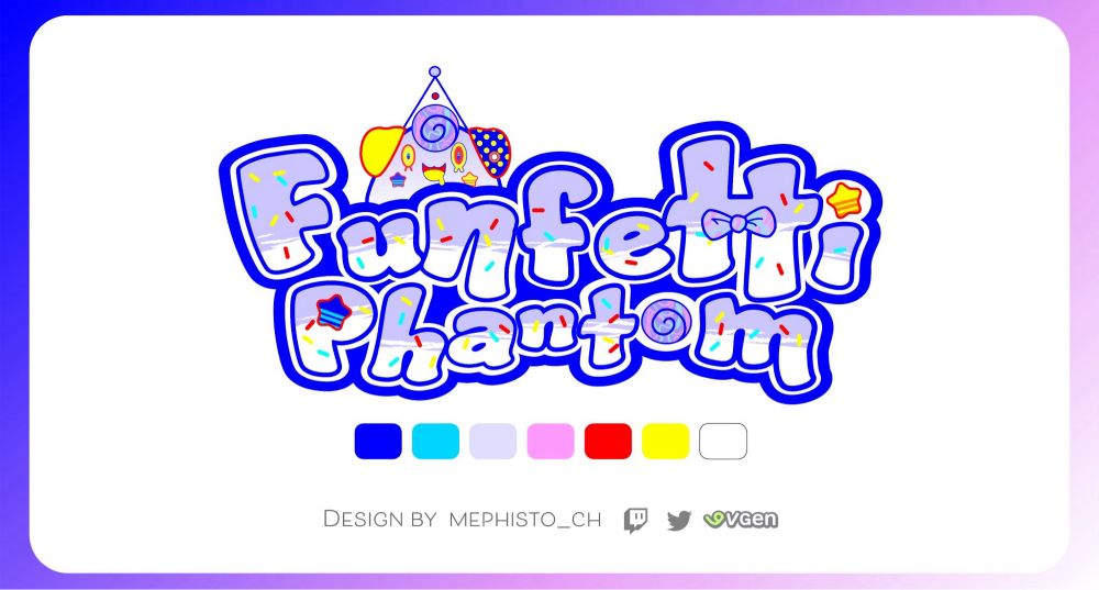 graphic design, fun and colorful logo commission for a VTuber called “funfetti phantom”, done by mephisto_ch through  the platform VGen