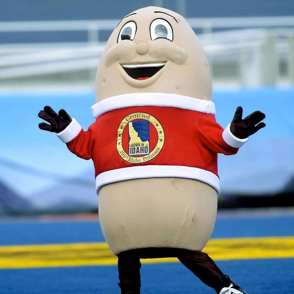 someone in a Spuddy Buddy mascot costume