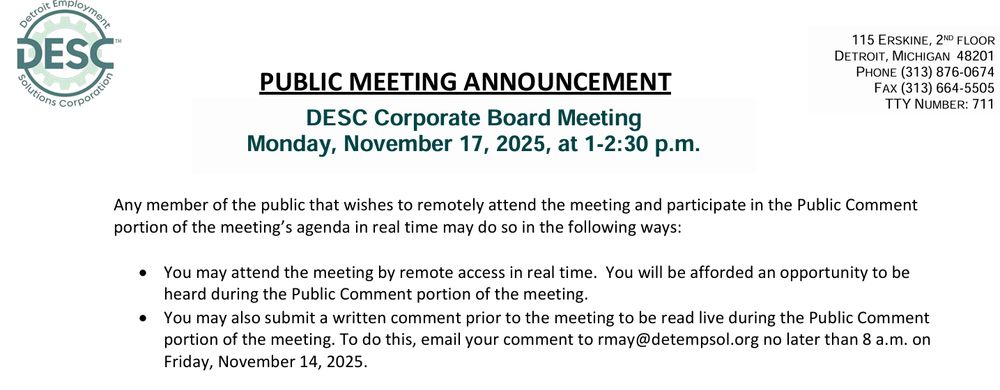 Public Meeting notice for today's DESC at 1p EST.