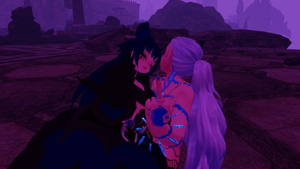 Can't believe Sariel's [Played by @sarielkaisel.bsky.social] flipping me off with No'mi [Played by @vironix.bsky.social ] after I bullied them, OOC Moment after I bullied them a slight bit.

RP Featured: Hour Of Twilight Hosted by @kimmycakes.bsky.social which is apart of the Shattered Realms continuity.