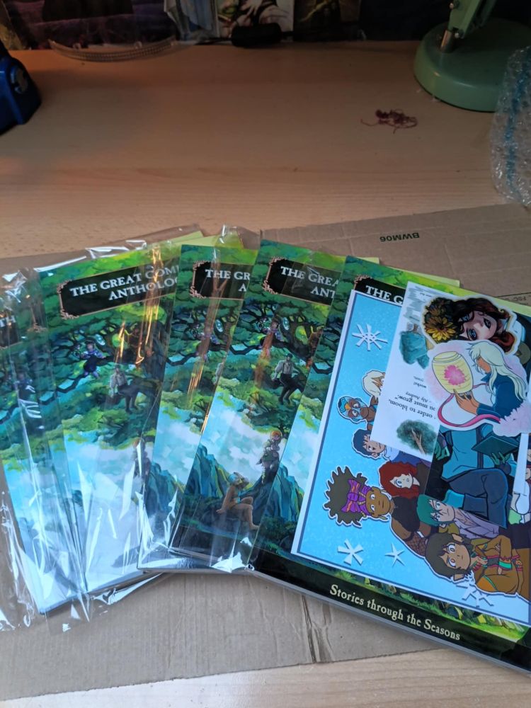A stack of green Comic books