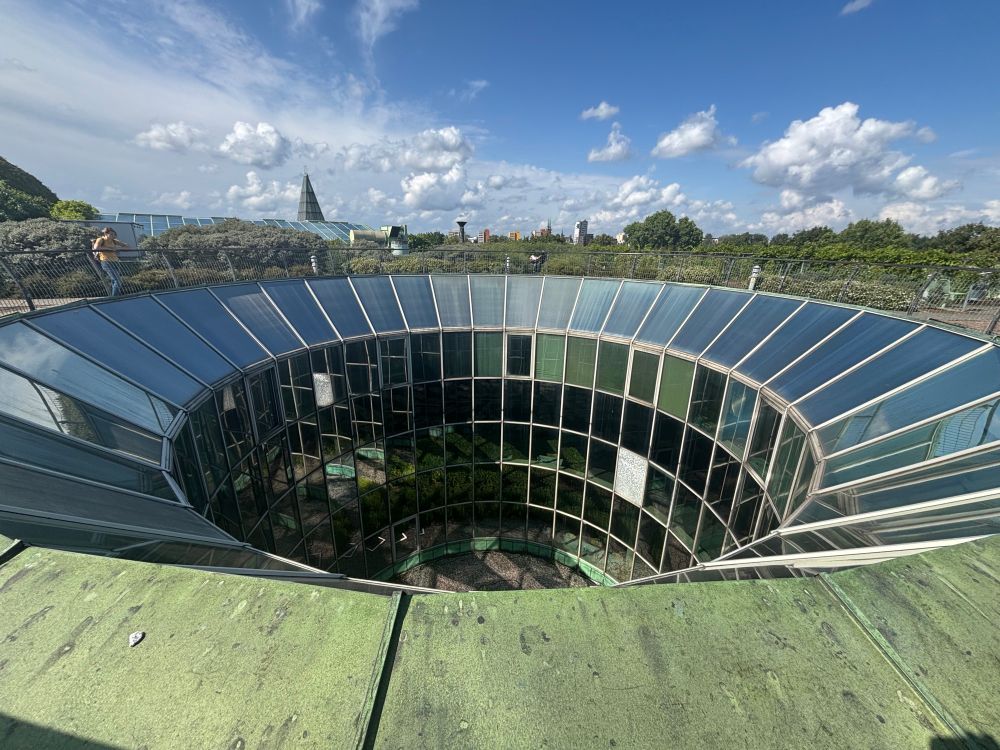 Circular atrium at University of Warsaw Library, taken from roof garden. 