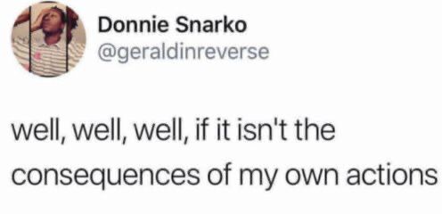 Donnie Snarko @geraldinreverse well, well, well, if it isn't the consequences of my own actions