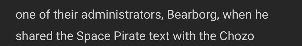 "...one of their administrators, Bearborg, when he shared the Space Pirate text with the Chozo..."