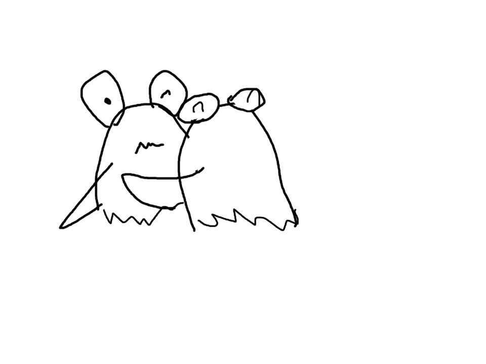 A drawing of scrunklies in a hug.