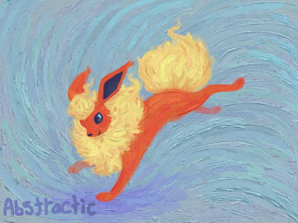 Painterly art of a flareon dashing toward the left
