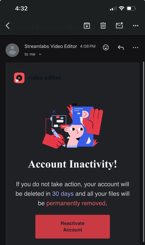 an email i got from streamlabs warning that my account will be deleted in 30 days if i don’t clock into the stream mines