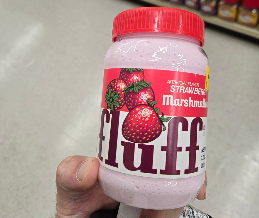 A container of strawberry fluff