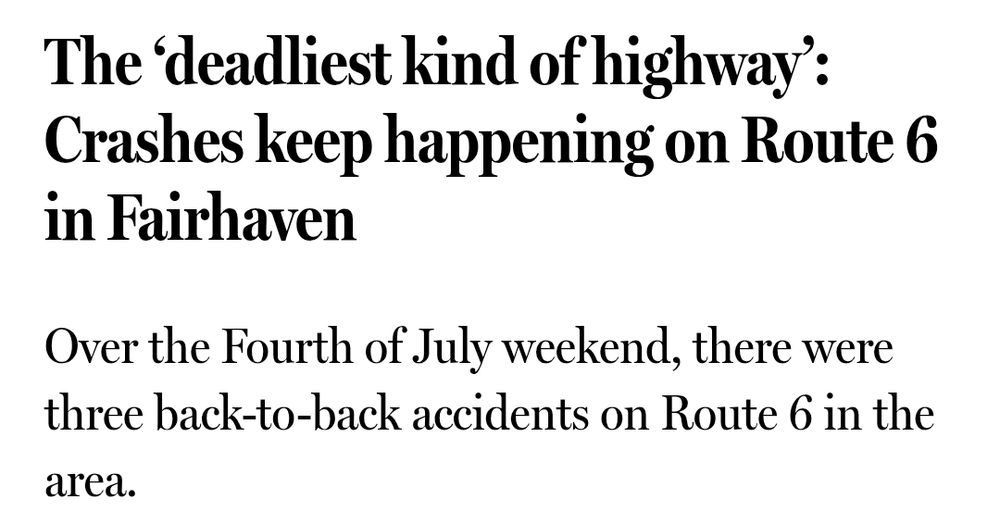 The ‘deadliest kind of highway’: Crashes keep happening on Route 6 in Fairhaven
Over the Fourth of July weekend, there were three back-to-back accidents on Route 6 in the area.