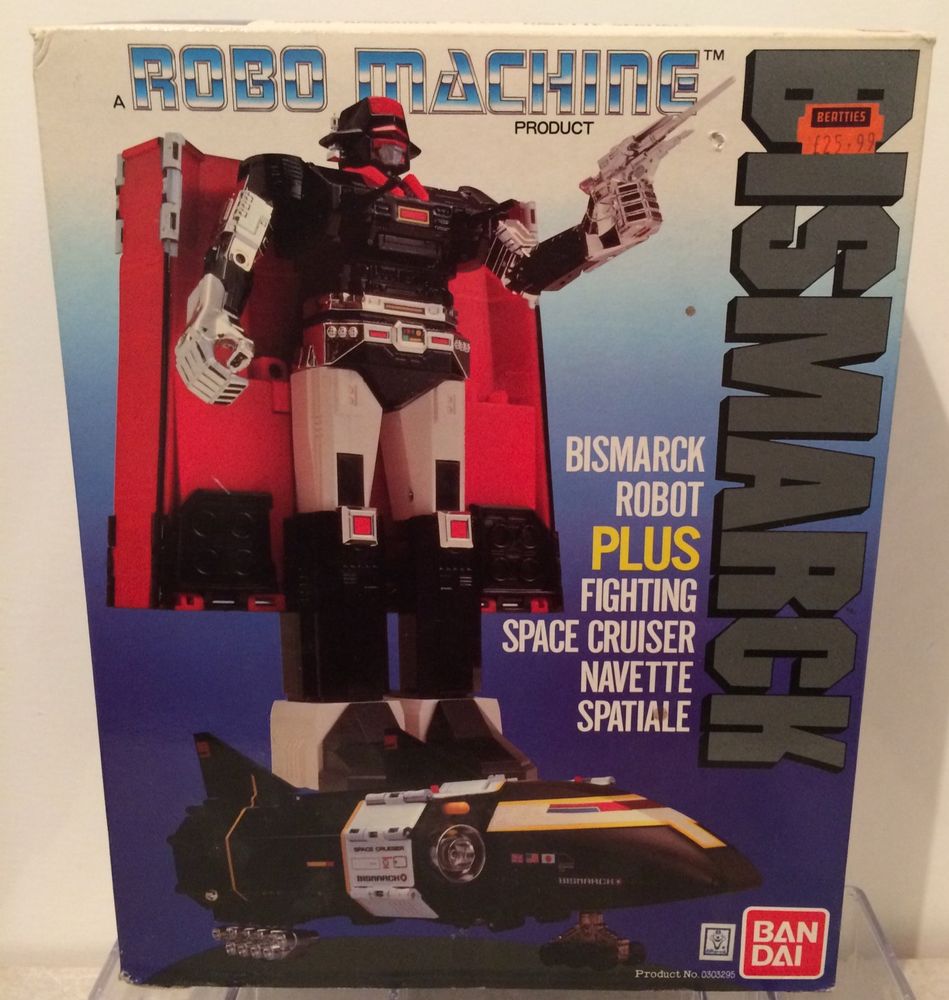 Robo Machine Bismarck - a large box with a blue gradient background featuring a large photo of Bismarck in both modes