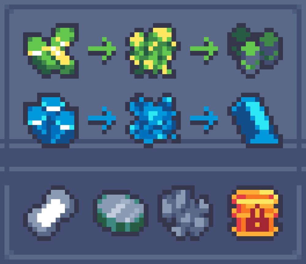 Image showcasing new item sprites for Starground