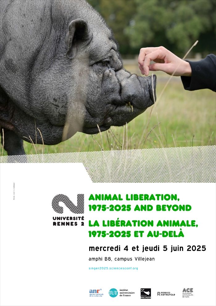 Conference poster, displaying a small Vietnamese pig and a human hand tickling his nose.