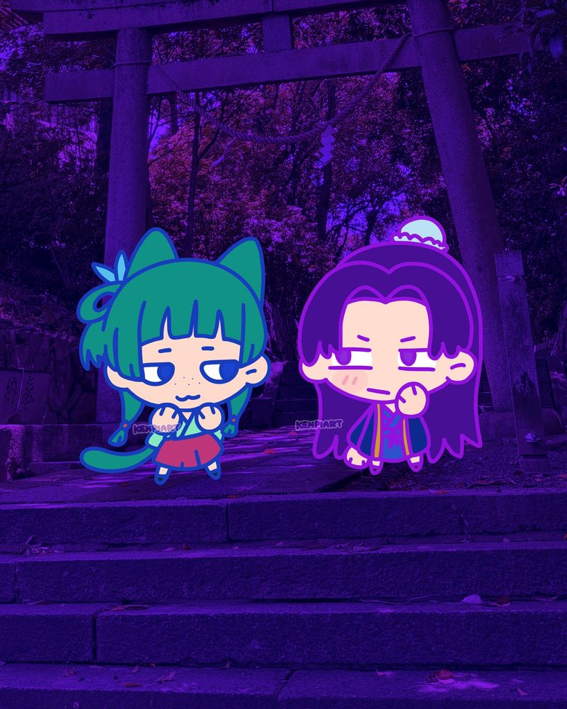 Maomao and Jinshi from Apothecary Diaries anime chibi illustrations