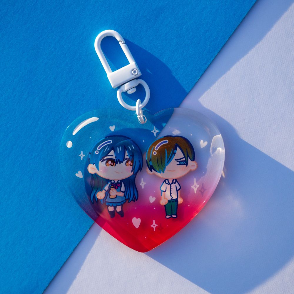 Dangers in my heart anime acrylic keychain in the shape of a heart