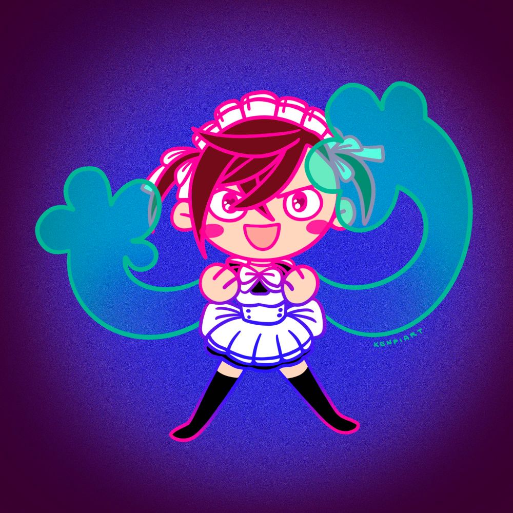 Illustration of Momo Ayase from anime Dandadan using her powers wearing a maid costume 