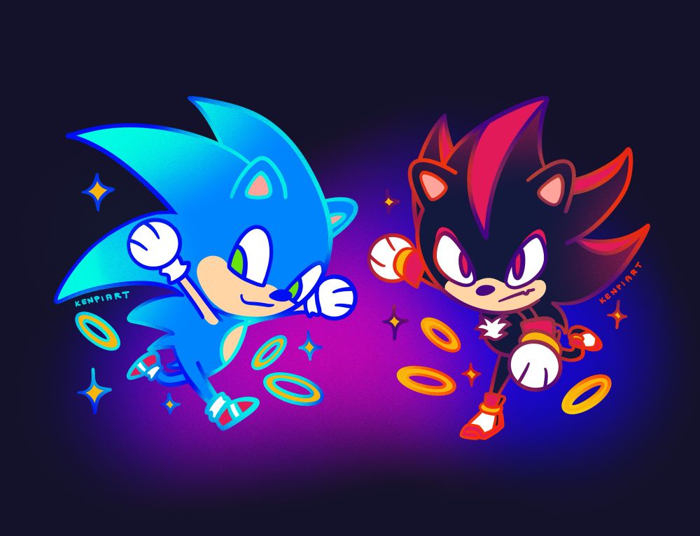 Illustration of Sonic and Shadow the Hedgehog running 