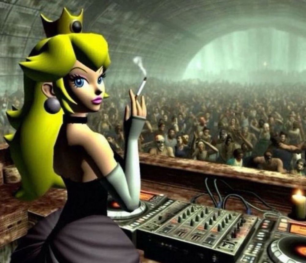 Princess Peach smoking at the decks at Coachella 