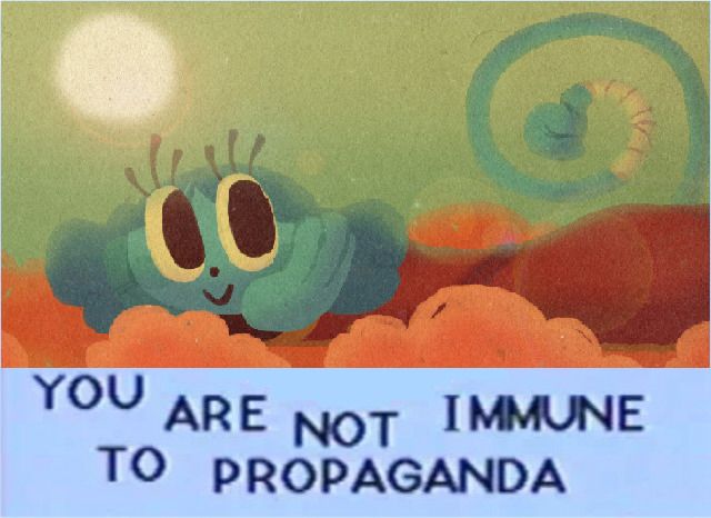 inspekta with the text "you are not immune to propaganda" like the one garfield image