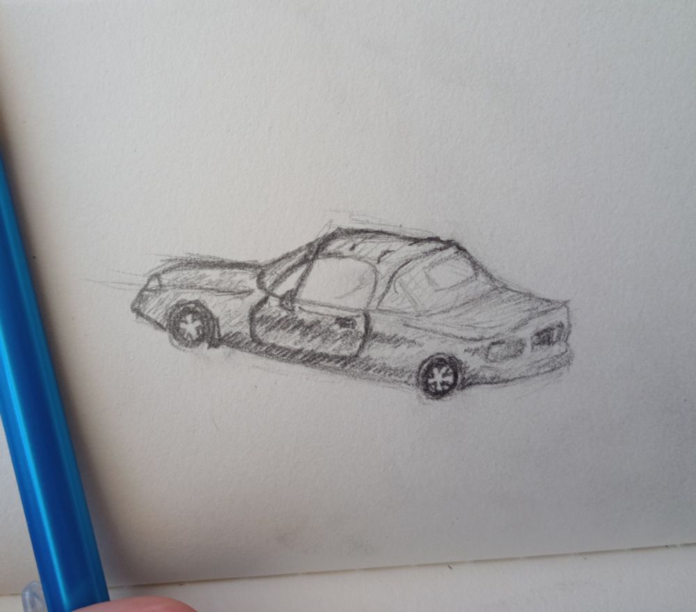 a tiny pencil sketch of the same car