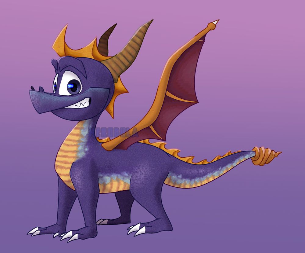 drawing of Spyro with his ps1 texture on him