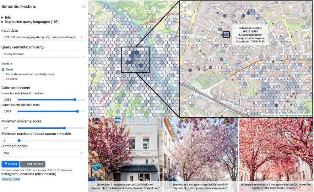 A map of Bonn with hotspots for cherry blossom trees based on geospatial semantic search