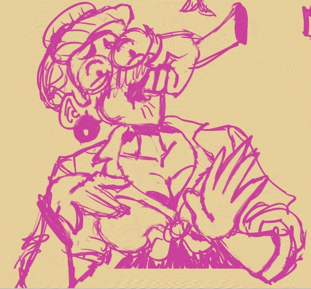 a sketch of the unnamed protagonist in my Sundae Siren story. She's looking very startled and confused when a floating disembodied hand shoves a spoon into her mouth. The protag doesn't know what to do with her own hands upon seeing this floating hand.