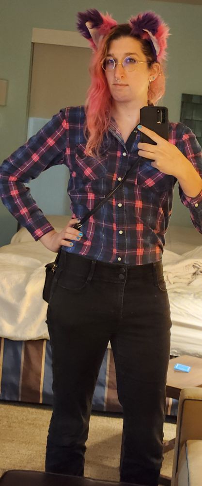 Bisexual flannel, cat ears, mirror selfie ~