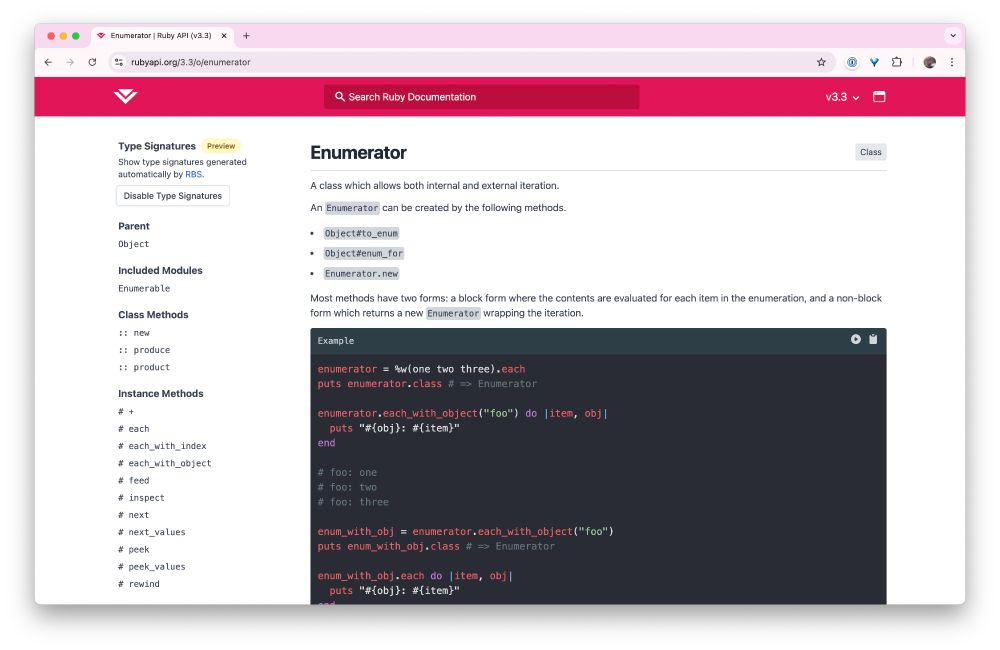Ruby Enumerator docs screenshot