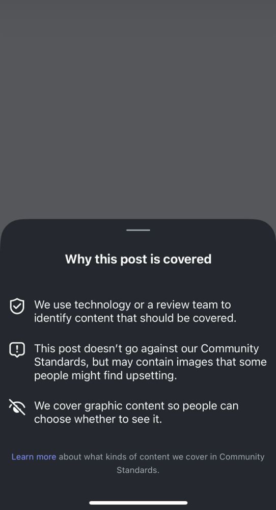 “we use technology or a review team to identify content that should be covered … it may contain images that some people might find upsetting”
