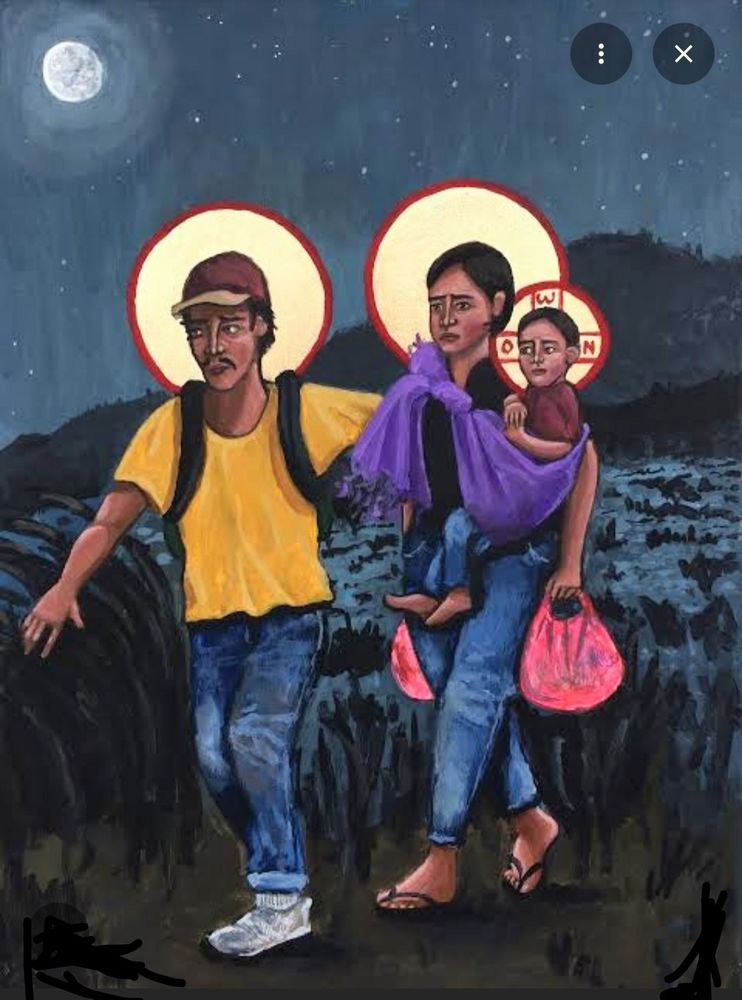 Kelly Latimore artist.
Holy family as immigrants from Latin America 