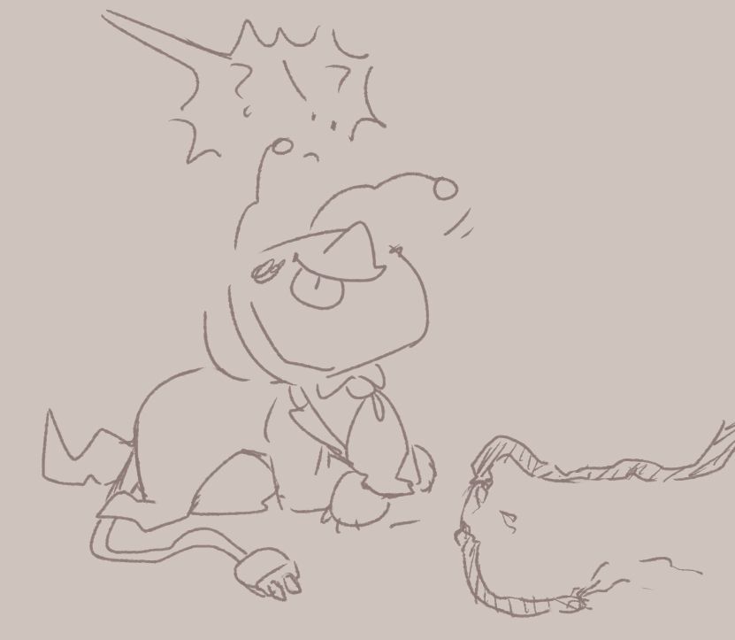 tenna as some sort of quadrupedal tv animal loafing innocently with the remains of a chewed up electrical cord in front of him 
