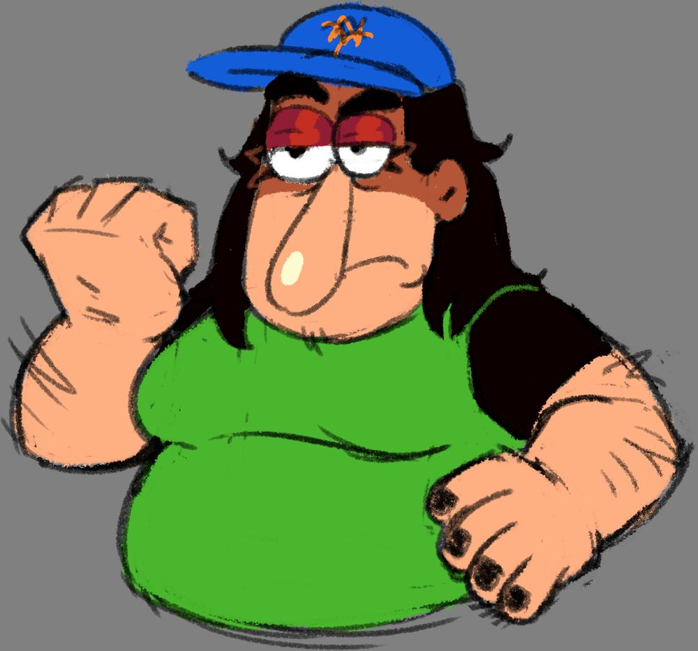 Genderbent Maurice Spaghetti, Maurie. She has black nails, two thick eyelashes, and a little bit of hair on her chin. Still retains her long hair and arm hair. She wears red eye shadow.