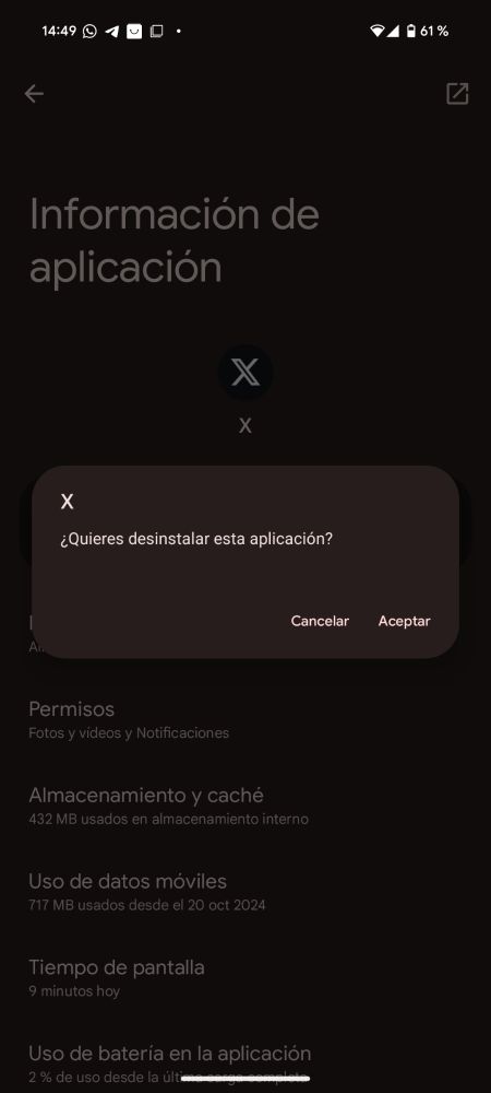 A screenshot of me uninstalling 𝕏