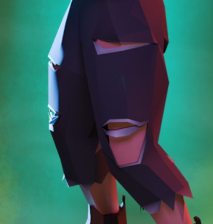 Close-up of a render of ripped pants legs